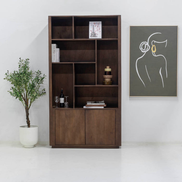 Giga Meubel - Wandkast Donkerbruin Mangohout - 120x45x220cm - Finn