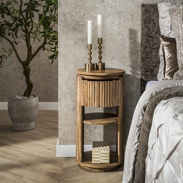 Giga Meubel - Nachtkastje Naturel Mangohout - 30x30x60cm - Wave XS