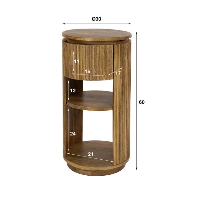 Giga Meubel - Nachtkastje Naturel Mangohout - 30x30x60cm - Wave XS