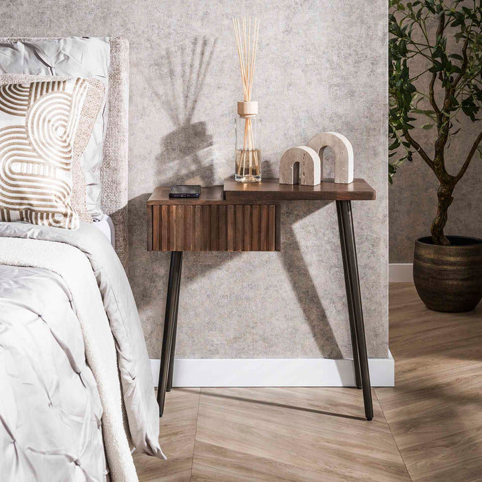 Giga Meubel - Nachtkastje Bruin Hout - 60x30x60cm - Carve Rechts