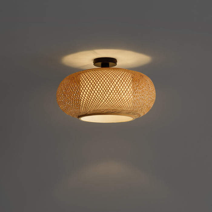 QAZQA Japandi plafondlamp bamboe met witte binnenkant - Liva