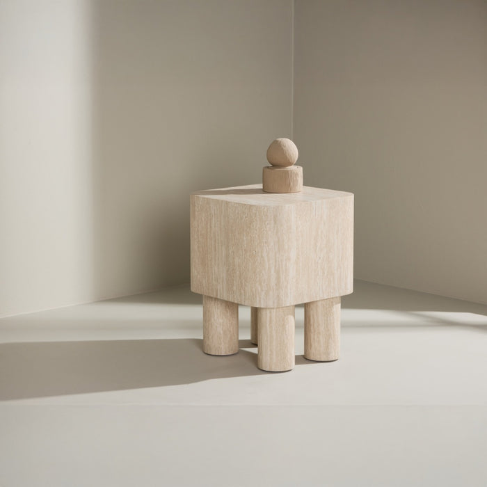 Fjôrd - Bijzettafel Vierkant - Travertinlook - 40cm - Klirou