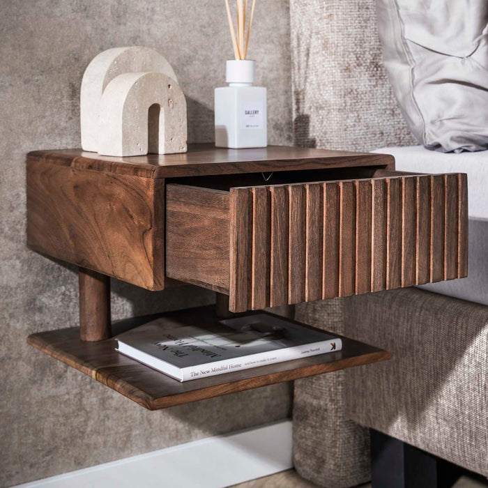 Giga Meubel - Nachtkastje Bruin Hout - 35x35x27cm - Carve