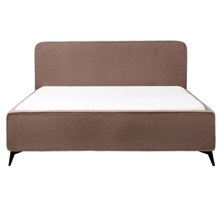 Beliani - VALOGNES - Tweepersoonsbed - Bruin - 180 x 200 cm - Bouclé