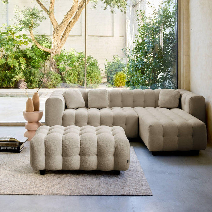 sweeek - Poef, bouclé voetenbankje voor 3-zits hoekbank Leon