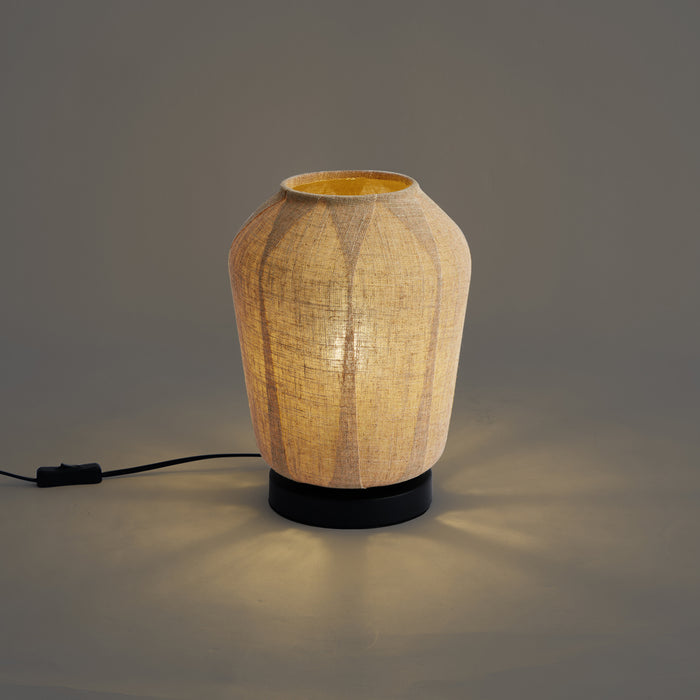 QAZQA Japandi tafellamp zwart met beige linnen kap 21.5cm - Nami