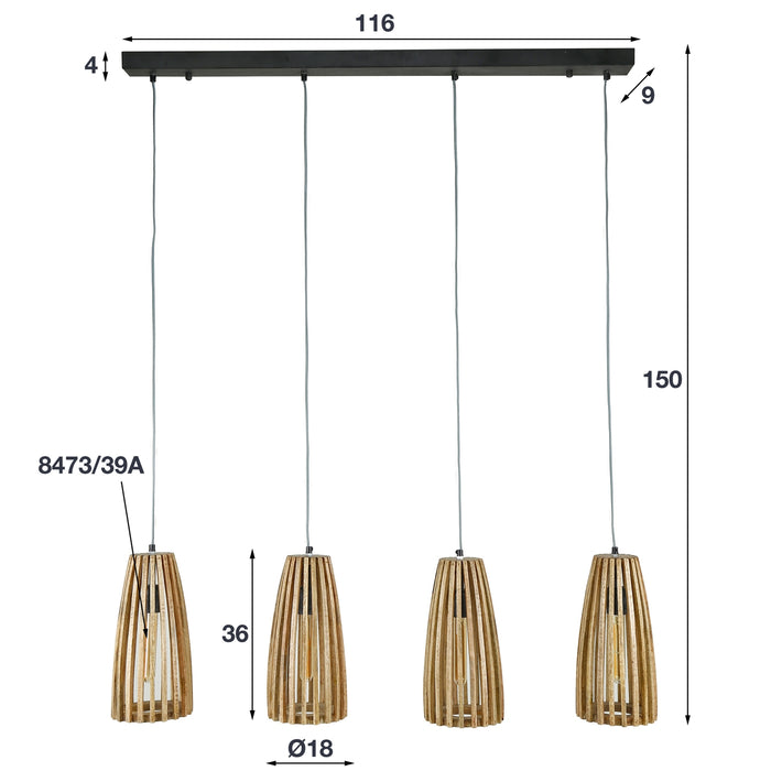 Giga Meubel - Hanglamp Naturel Hout - 20x135x150cm - Launch