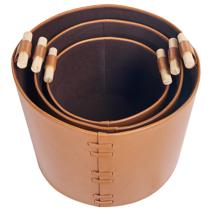 Beliani - ARAM - Opbergmanden set van 3 - Bruin - Kunstleer