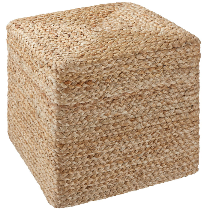 tectake® Handgemaakte poef Banno Cube van jute, vierkantig, boho-stijl
