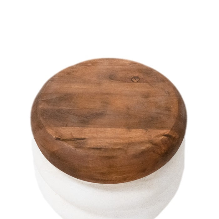 Vtw Living - Ronde Bijzettafel Cement & Teak - Bruin Wit - Ø 40 cm