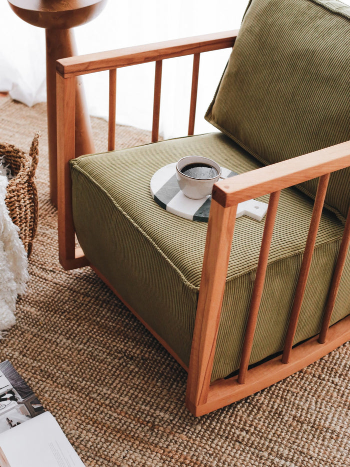 Giga Meubel - Schommelstoel Khaki Stof|Hout - 65x71x80cm - Sallanan