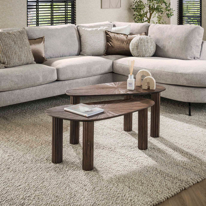 Fraaai Jared salontafel set van 2 hoekvormig Maya teak - bruin