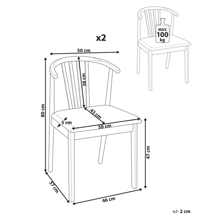 Beliani-CRAIG-Eetkamerstoel set van 2-Lichtbruin|Taupe-Rubberhout
