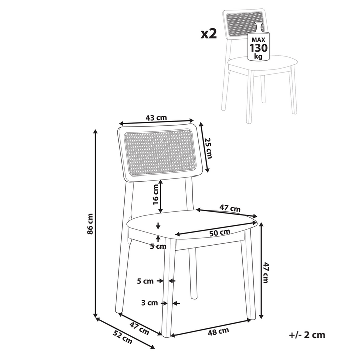 Beliani - EMBAR - Eetkamerstoel set van 2 - Bruin - Rubberhout|Bouclé