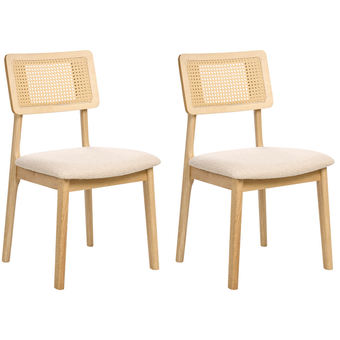 Beliani-EMBAR-Eetkamerstoel set van 2-Lichtbruin-Rubberhout|Bouclé