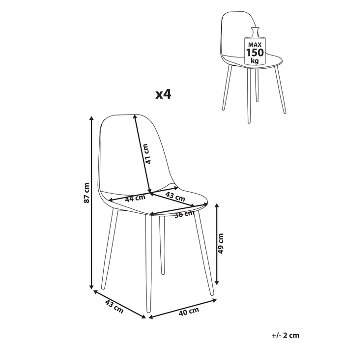 Beliani - CRANDALL - Eetkamerstoel set van 4 - Lichtgrijs - Stof