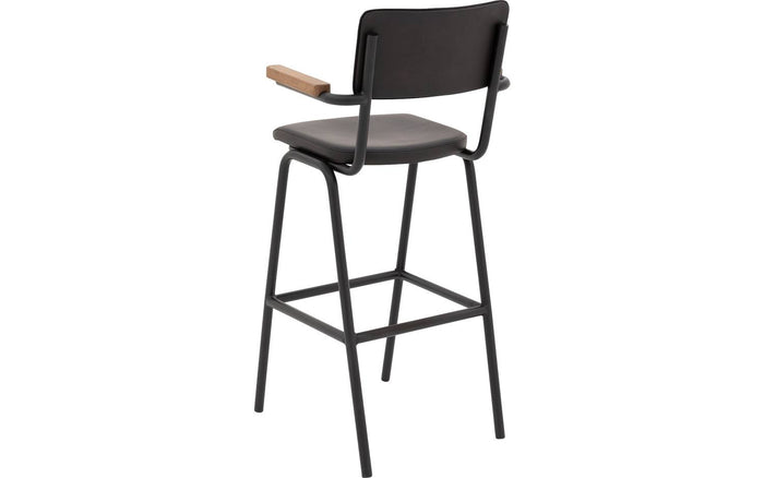 Goossens Barstoel Chaplin - grijs Leder met armleuning