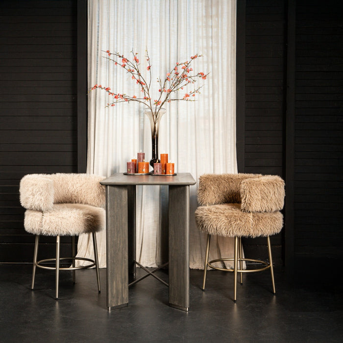 PTMD Hair Brown Bar Chair Brown Metal Base