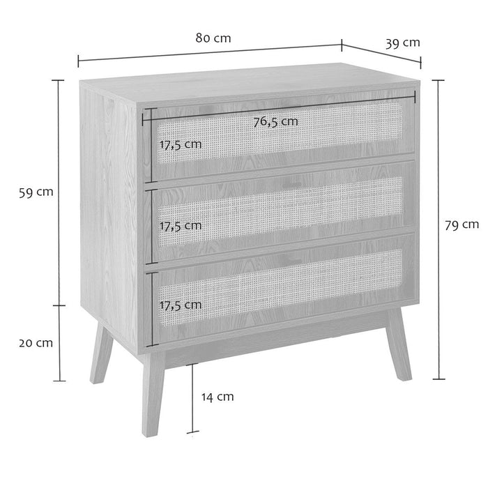 Calicosy - Ladekast 3 laden ALIA - L80 cm - Rotan