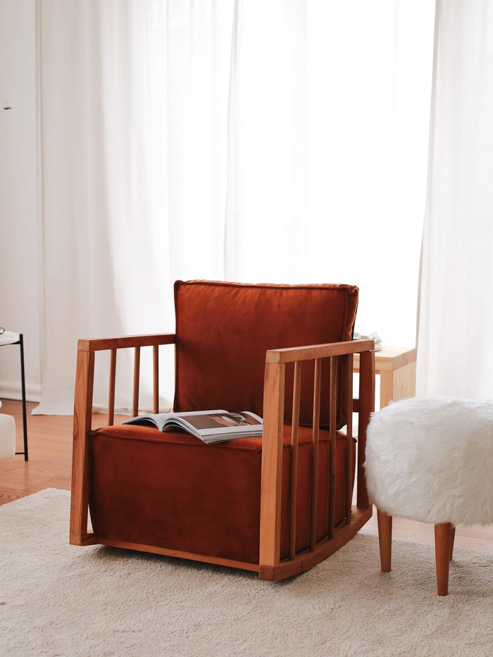 Giga Meubel - Schommelstoel Rood Stof|Hout - 65x71x80cm - Sallanan