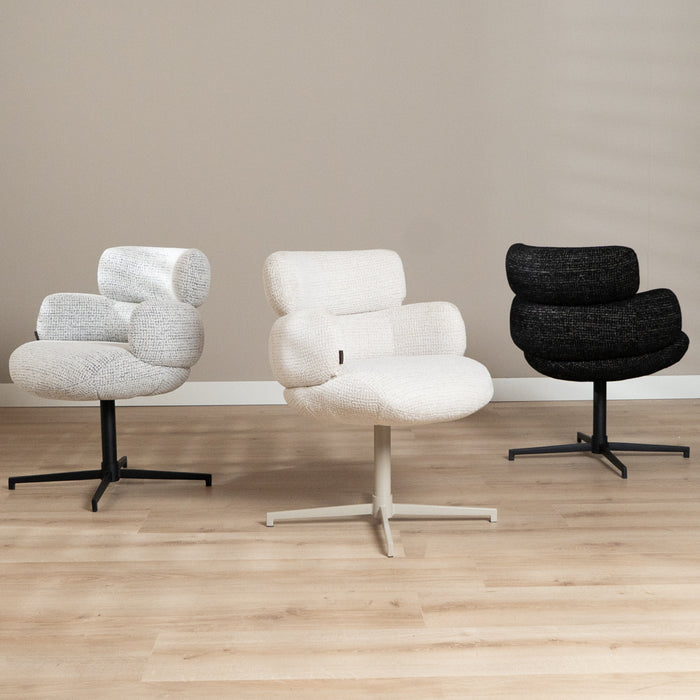 Bronx71 Eetkamerstoel Coco gemêleerde stof off white|zwart