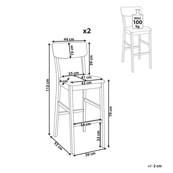 Beliani - AMBLER - Barkruk set van 2 - Donkerbruin|Groen - Rubberhout