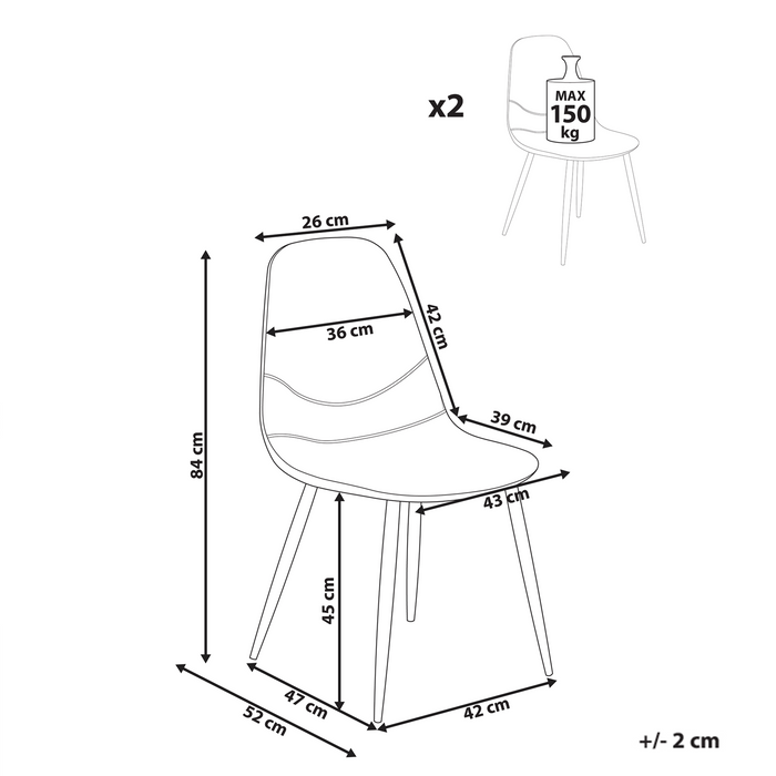 Beliani - HILDEN - Eetkamerstoel set van 2 - Wit - Corduroy