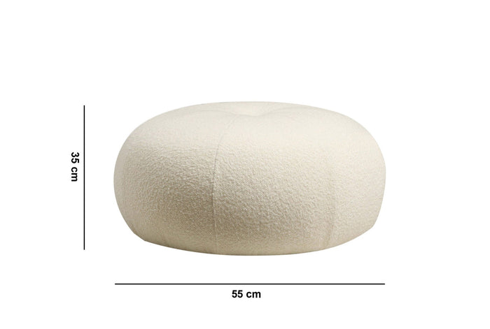 Giga Meubel - Poef Rond Bouclé Wit - 55x55x35cm - Tina
