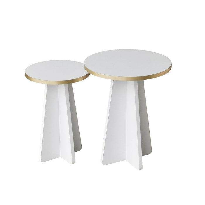 Giga Meubel - Bijzettafel Rond Wit|Goud - Set van 2 - Mushroom