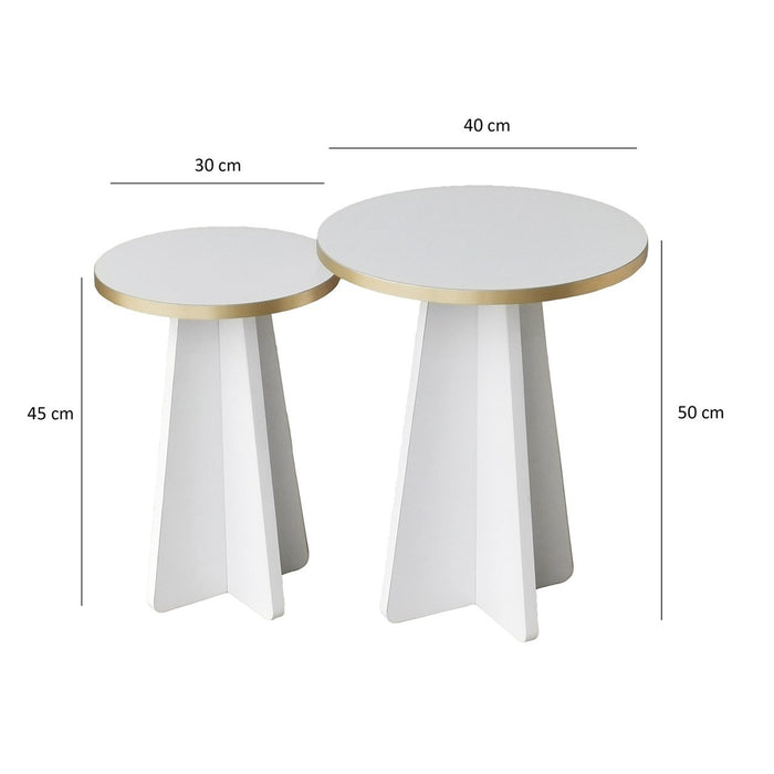 Giga Meubel - Bijzettafel Rond Wit|Goud - Set van 2 - Mushroom