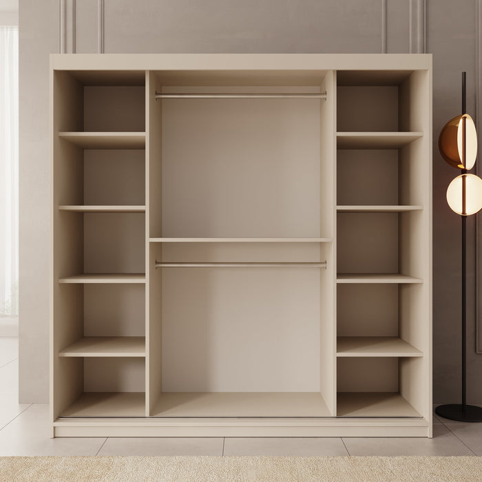 Meubella - Kledingkast Azai - Beige - 200 cm - Met spiegel