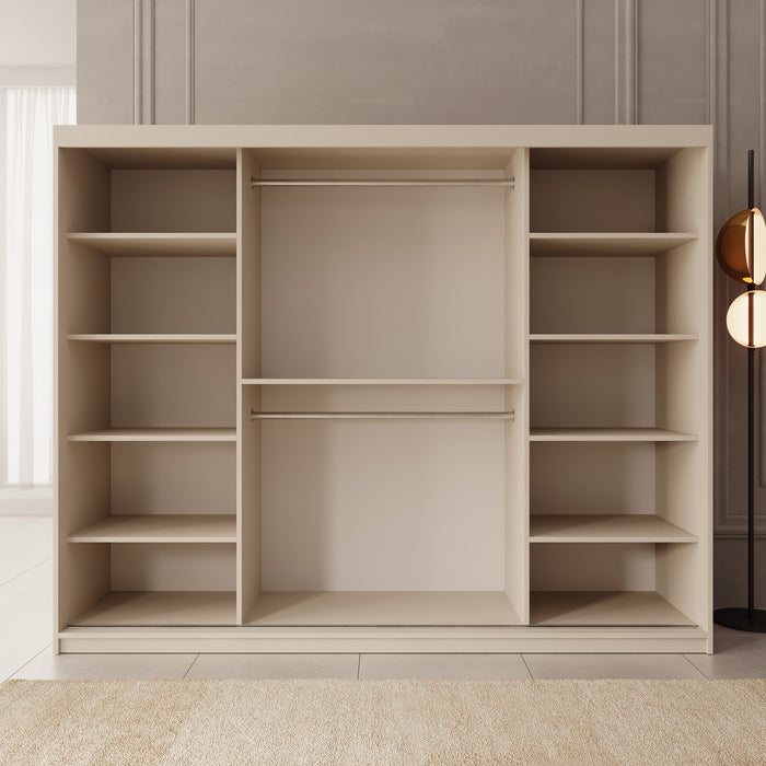 Meubella - Kledingkast Azai - Beige - 250 cm - Met spiegel