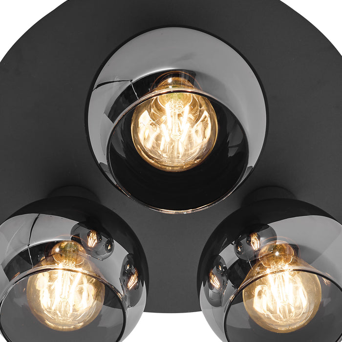 QAZQA Art Deco plafondlamp zwart met smoke glas 3-lichts - Vidro