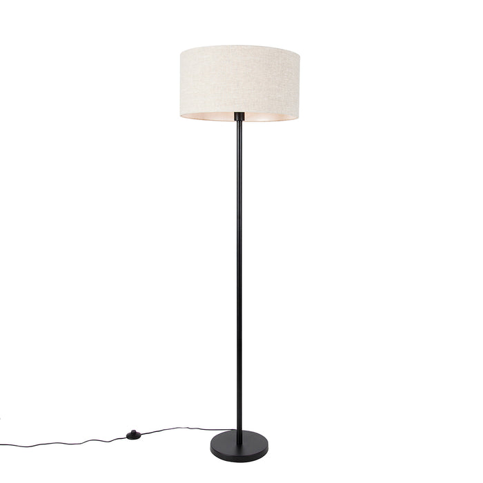 QAZQA Vloerlamp zwart met kap lichtgrijs 50 cm - Simplo