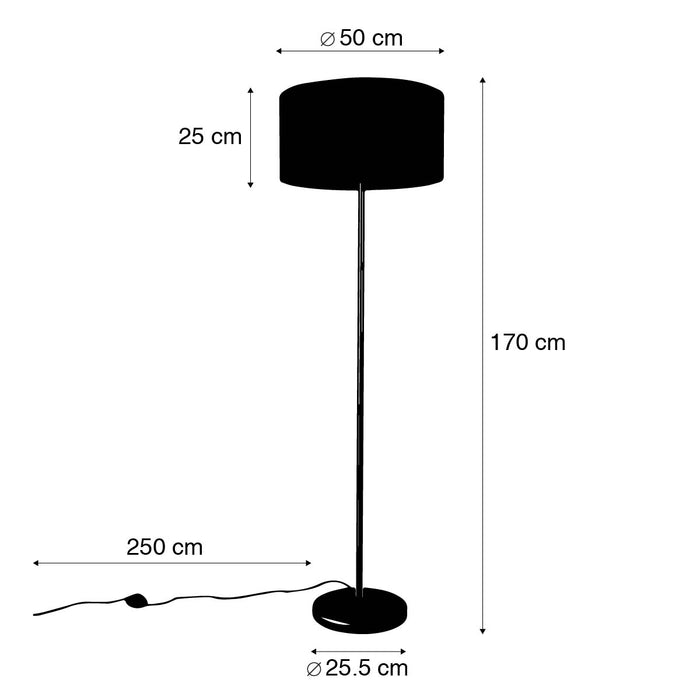 QAZQA Vloerlamp zwart met kap lichtgrijs 50 cm - Simplo