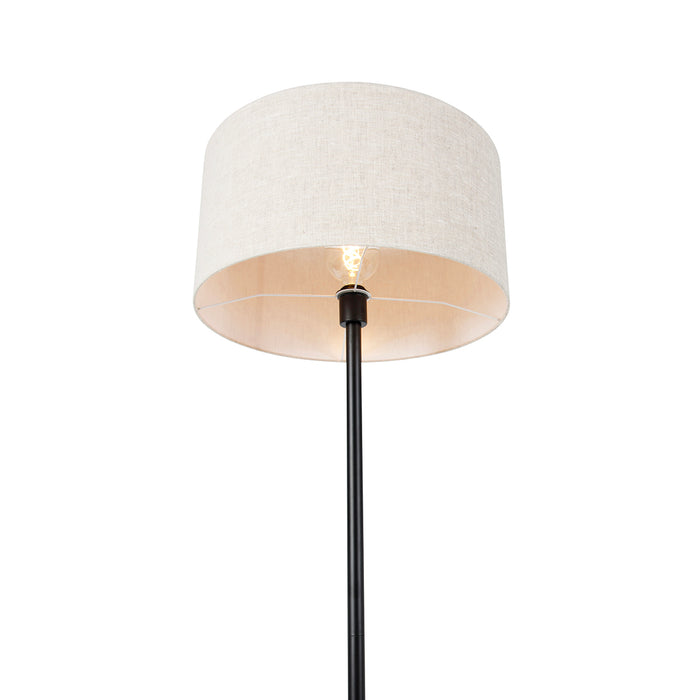 QAZQA Vloerlamp zwart met kap lichtgrijs 50 cm - Simplo