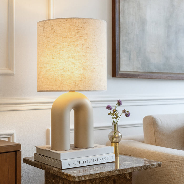 QAZQA Scandinavische tafellamp beige met linnen kap beige - Lotti