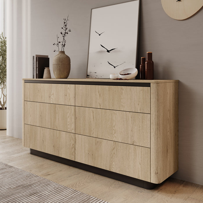 Meubella - Taywan - Ladekast met 6 lades - Eiken - 163x38x83 cm