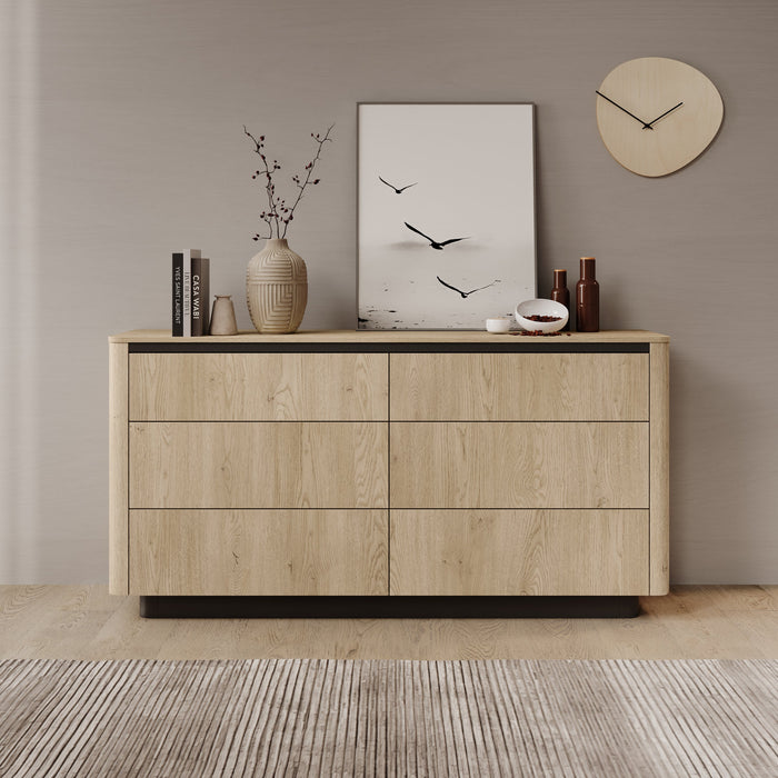 Meubella - Taywan - Ladekast met 6 lades - Eiken - 163x38x83 cm