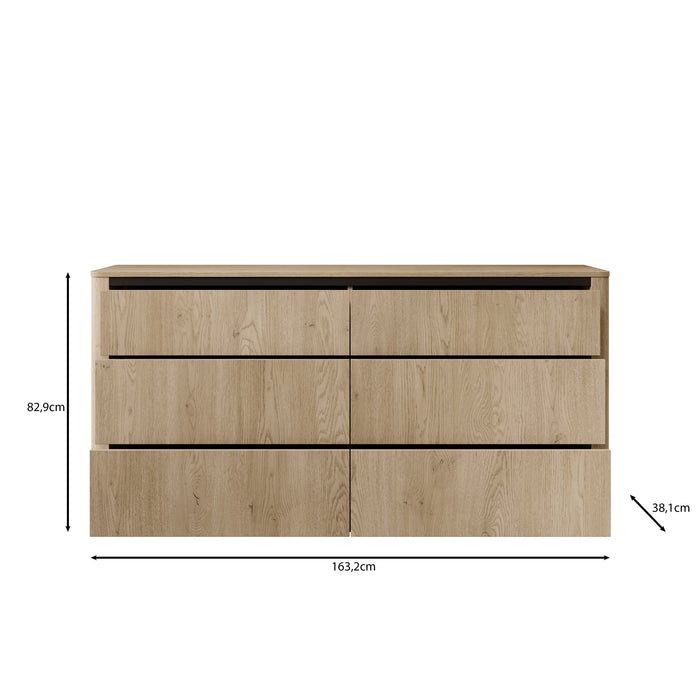 Meubella - Taywan - Ladekast met 6 lades - Eiken - 163x38x83 cm
