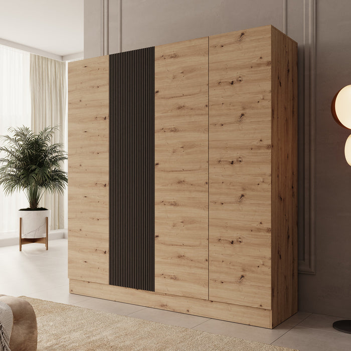 Meubella - Capri - Kledingkast 4-deurs - Eiken - 205x55x220 cm