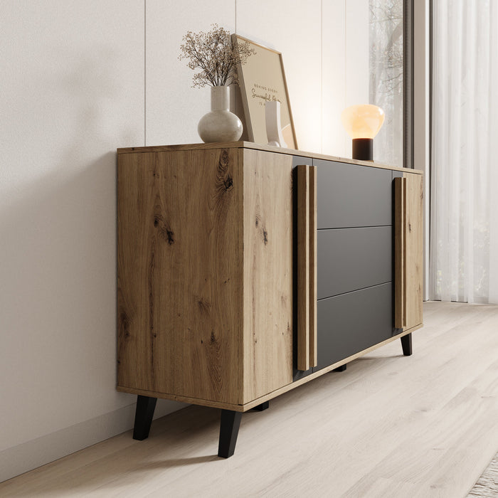Meubella - Hydra - Dressoir - Eiken|Zwart - 150x40x78 cm