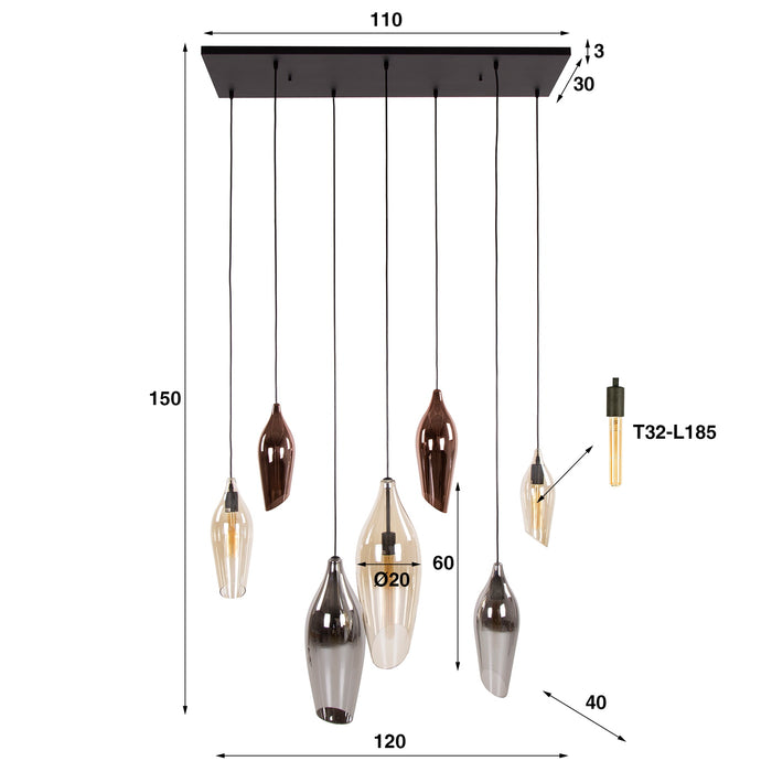 Giga Meubel - Hanglamp Mix - 7-lichts - 120x40x150cm - Cocoon