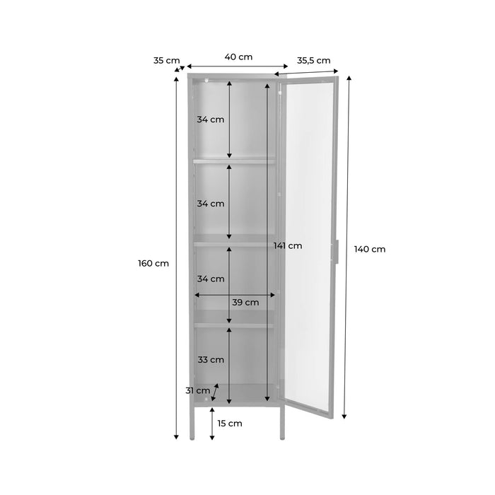 sweeek - Vitrinekast gehard glas en staal 1 deur 160cm