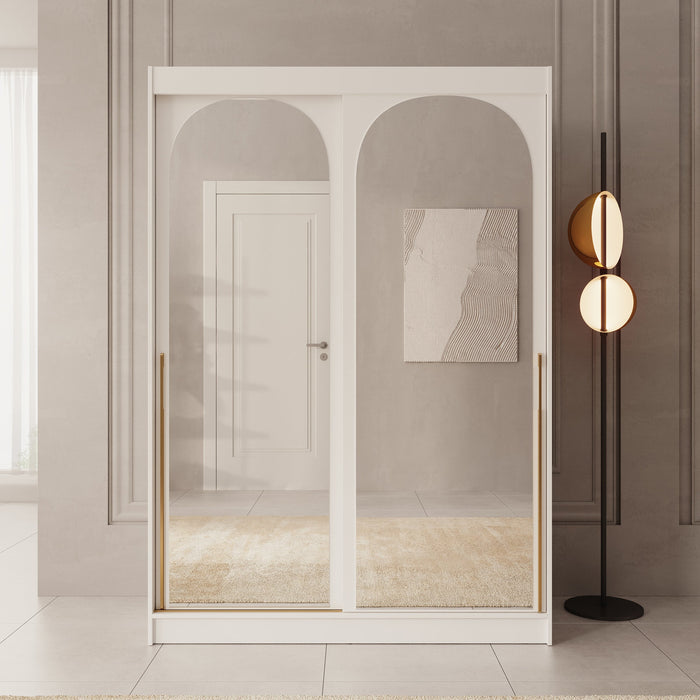 Meubella - Moniq - Kledingkast met schuifdeuren - Wit - 150x65x215 cm