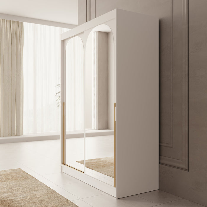 Meubella - Moniq - Kledingkast met schuifdeuren - Wit - 150x65x215 cm