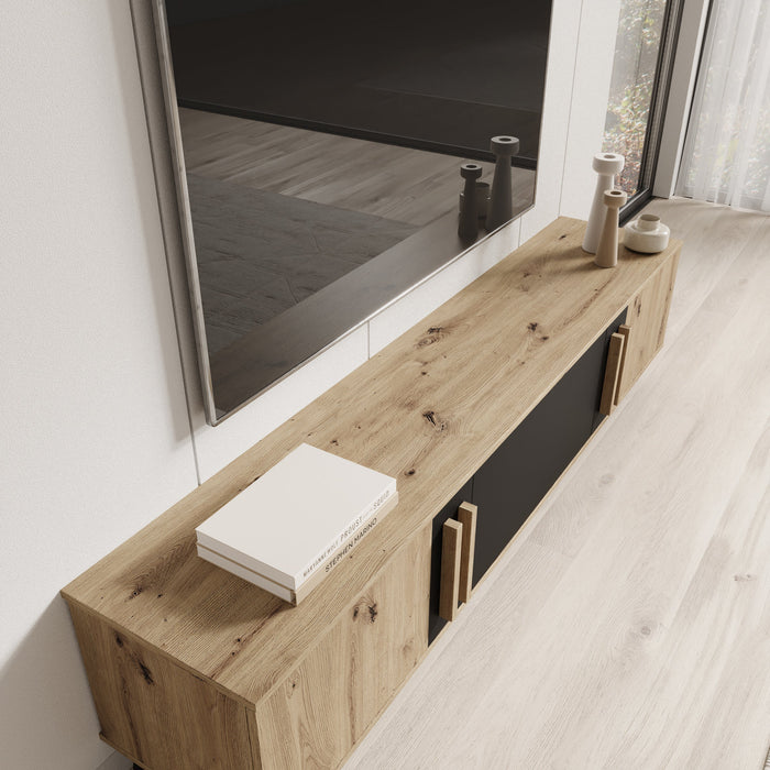 Meubella - Hydra - TV-Meubel - Eiken|Zwart - 180 cm