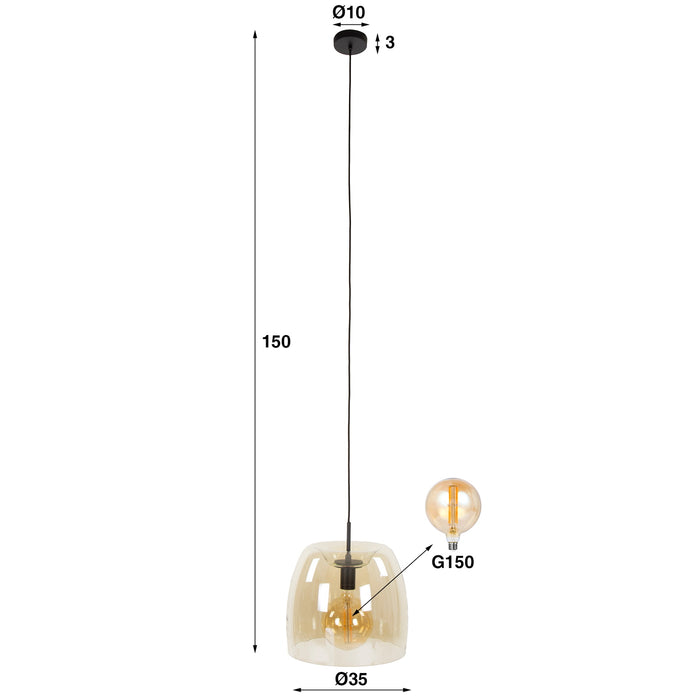 Giga Meubel - Hanglamp Amber Glas - 1-lichts - 35x35x150cm - Drift