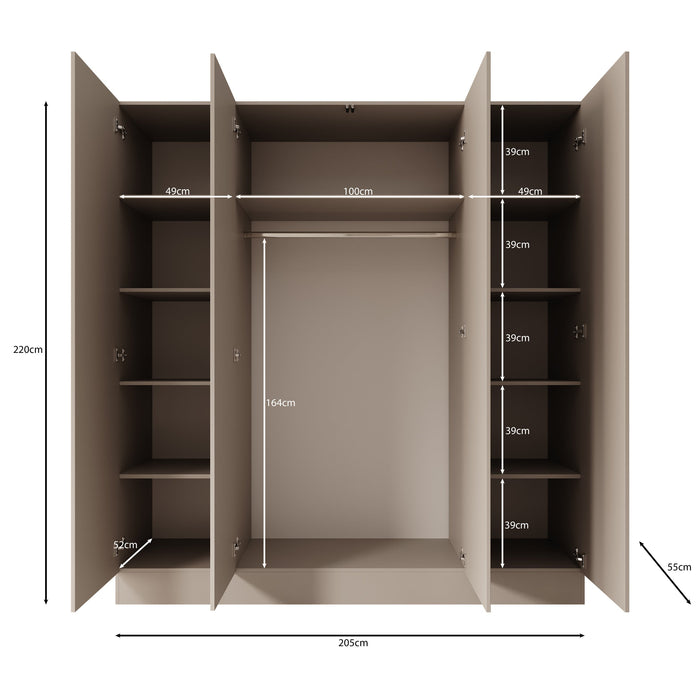 Meubella - Capri - Kledingkast 4-deurs - Beige - 205x55x220 cm