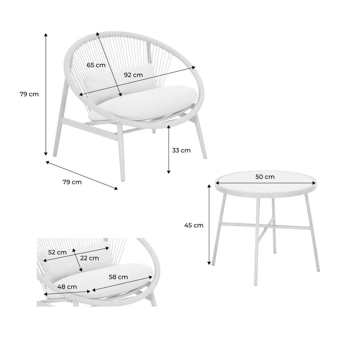 sweeek - Set van 2 tuinstoelen met stalen en rotan tafel